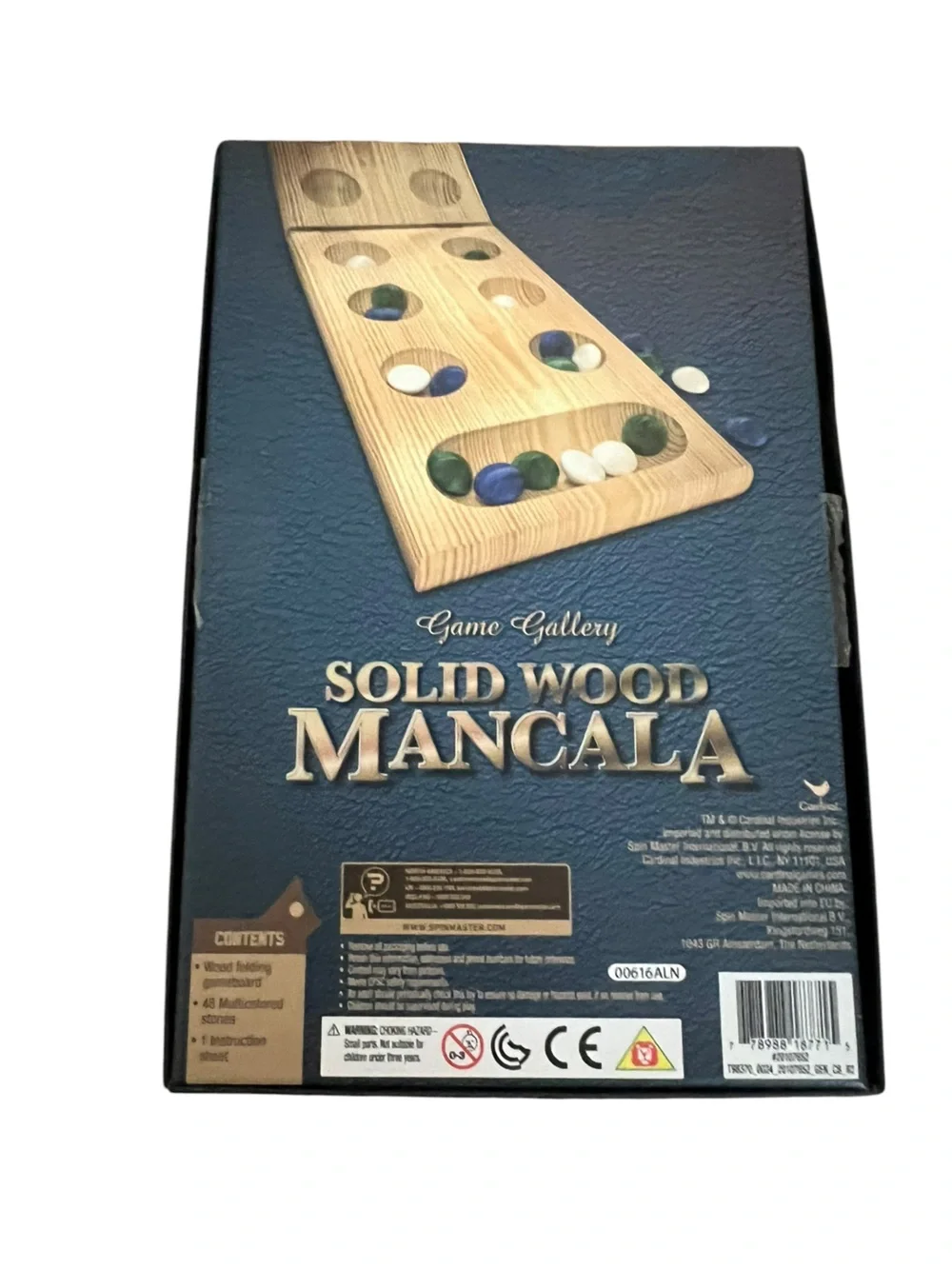 Gallery Solid Wood Mancala with Blue Green and White Stones